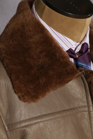 Hettabretz Taupe Shearling Lined Leather Overcoat
