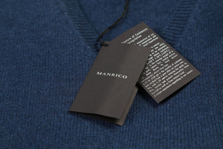 Manrico Dark-Blue Solid Cashmere V-Neck Sweater