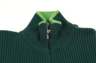 Manrico Green Solid Cashmere Zip-Up Sweater