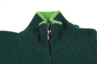 Manrico Forest Green Cashmere Quarter-Zip Ribbed Mock Neck Sweater