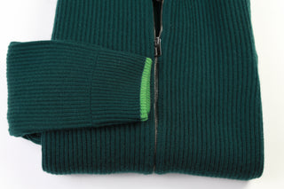 Manrico Green Solid Cashmere Zip-Up Sweater