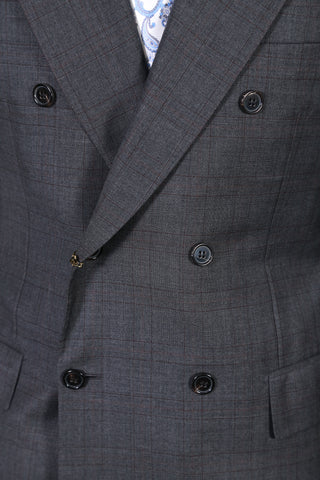 Brioni Grey Double Breasted Checked Wool Suit