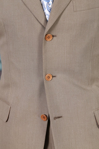 Brioni Beige Solid Wool-Cotton Suit