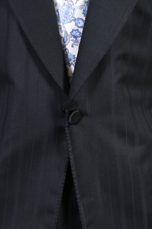 Kiton Black Striped Wool Suit Tuxedo