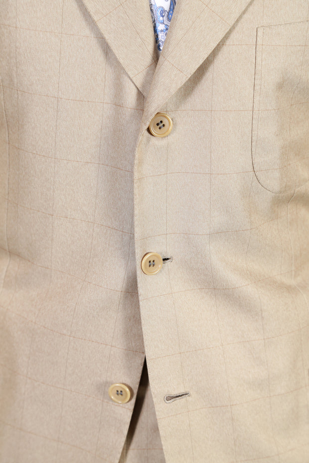 Brioni Beige Windowpane Cotton Suit