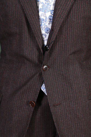 Kiton Dark-Brown Striped Wool Suit
