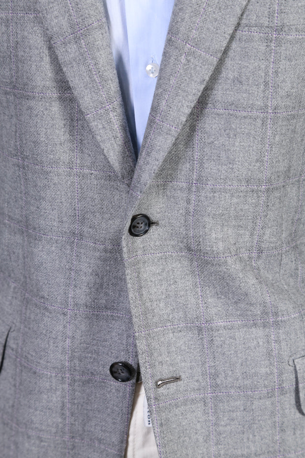 Brioni Light Grey Windowpane Linen Sport Jacket