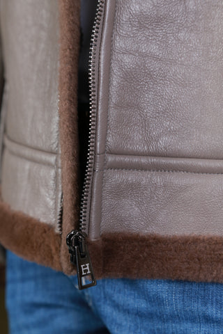 Hettabretz Taupe Shearling Lined Leather Coat