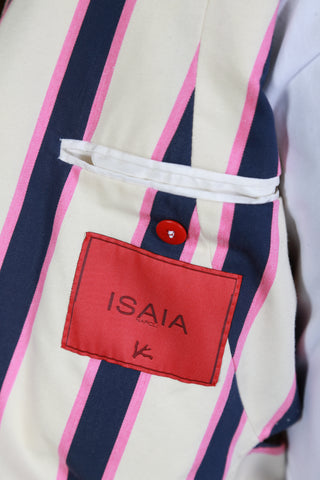 Isaia White/ Blue/ Pink Striped Wool Sport Jacket