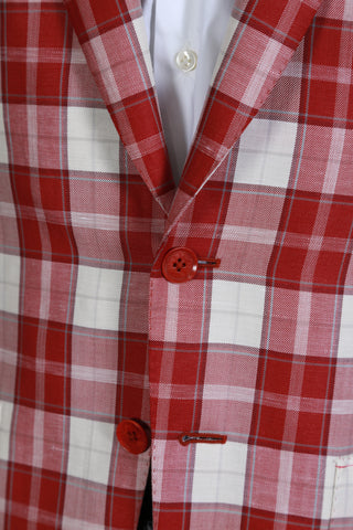 Isaia Red Plaid Wool-Linen Sport Jacket