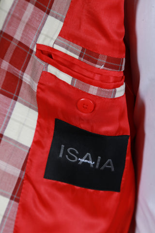 Isaia Red Plaid Wool-Linen Sport Jacket