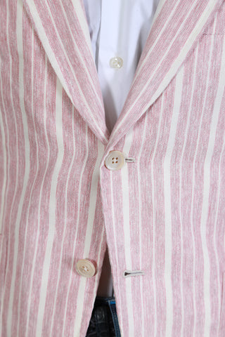 Isaia White/ Red Striped Linen-Cotton Sport Jacket