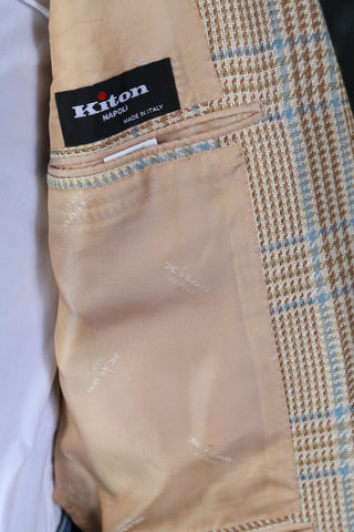Kiton Beige Checked Cashmere-Linen Sport Jacket