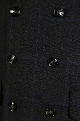 Kiton Navy-Blue Windowpane Solid Cashmere-Silk Jacket