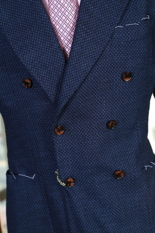 Sartorio Dark-Blue Birdseye Double Breasted Sport Jacket