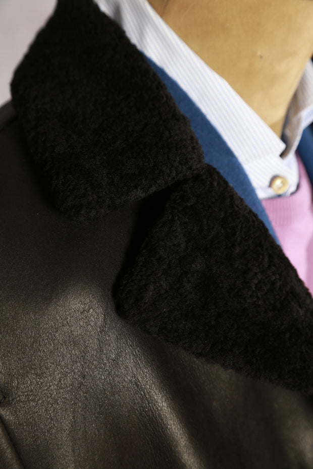 HETTABRETZ Black Leather Shearling Overcoat