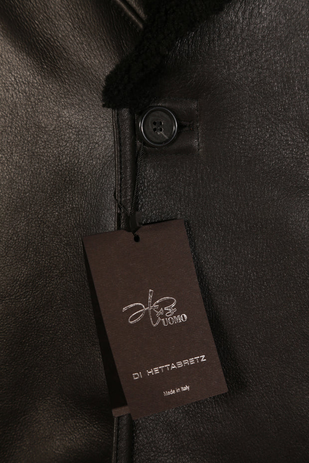 HETTABRETZ Black Leather Shearling Overcoat