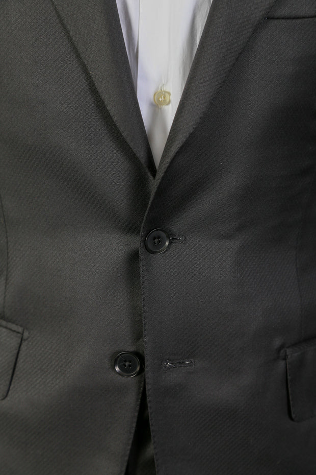 Isaia Black Solid Wool Suit