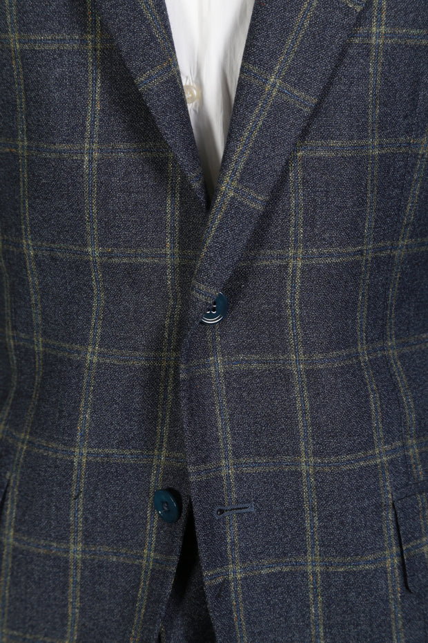 Isaia Dark-Blue Windowpane Wool Suit