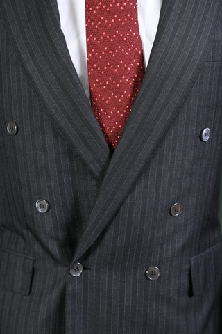Brioni Dark-Grey Double Breasted Striped Wool-Silk Suit