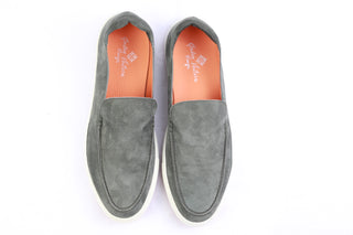 Andrea Ventura Grey Suede Loafers (White Bottom)