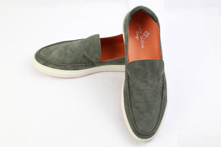 Andrea Ventura Grey Suede Loafers (White Bottom)