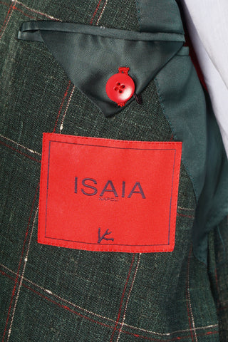 Isaia Double Breasted Double Windowpane Wool-Silk-Linen Suit