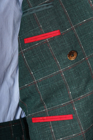 Isaia Double Breasted Double Windowpane Wool-Silk-Linen Suit