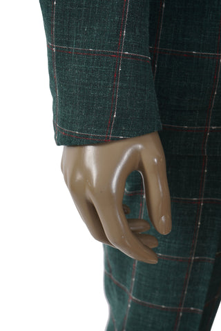 Isaia Double Breasted Double Windowpane Wool-Silk-Linen Suit