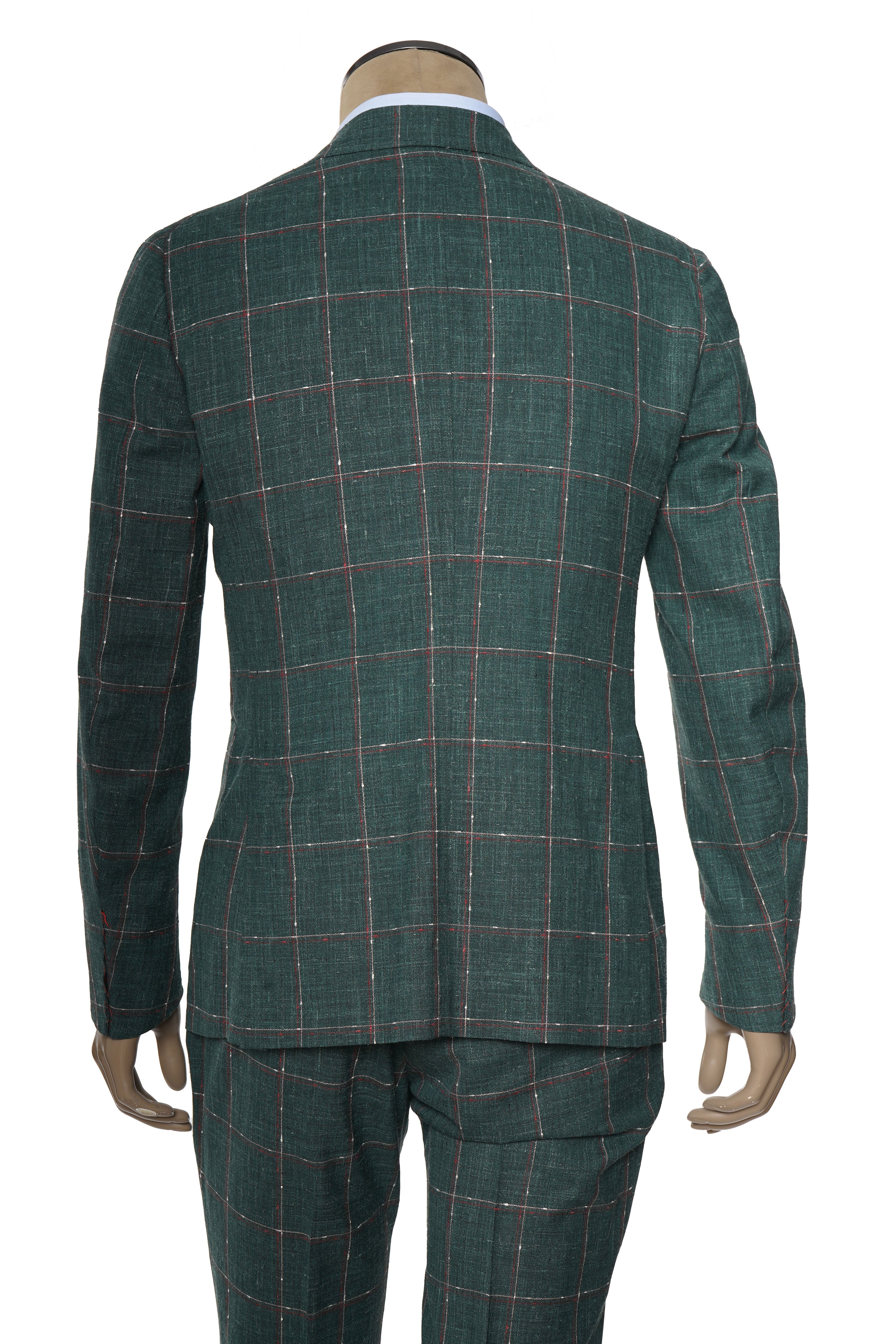 Isaia Double Breasted Double Windowpane Wool-Silk-Linen Suit