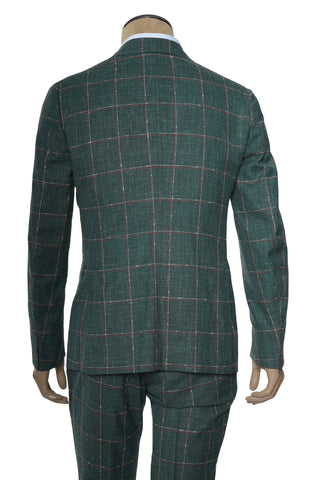 Isaia Double Breasted Double Windowpane Wool-Silk-Linen Suit