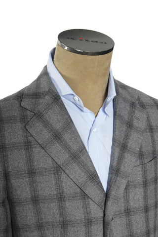 Kiton Windowpane Wool Button Down Overcoat