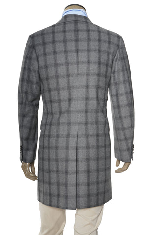 Kiton Windowpane Wool Button Down Overcoat