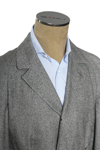 Kiton Herringbone Button Down Overcoat