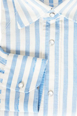 Sartorio Jumbo Pinstripe Denim Snap Button Cotton Overshirt