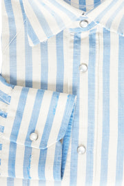 Sartorio Jumbo Pinstripe Denim Snap Button Cotton Overshirt