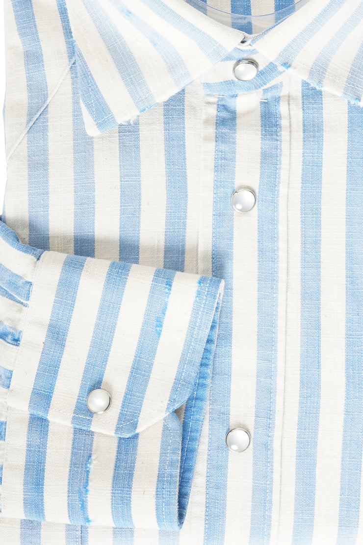 Sartorio Jumbo Pinstripe Denim Snap Button Cotton Overshirt