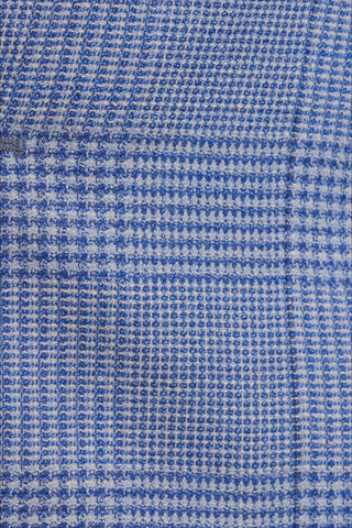 Close-up of blue and gray checkered fabric pattern