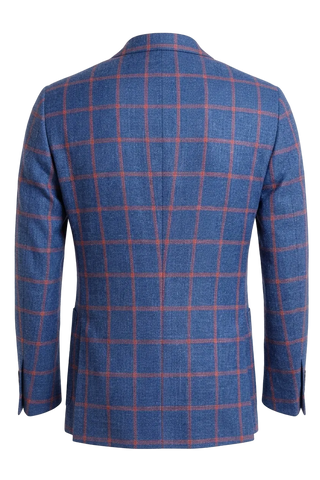 Back of blue checkered blazer 