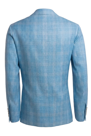 Back of blue checkered blazer 
