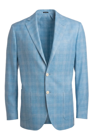 Blue checkered blazer with white buttons