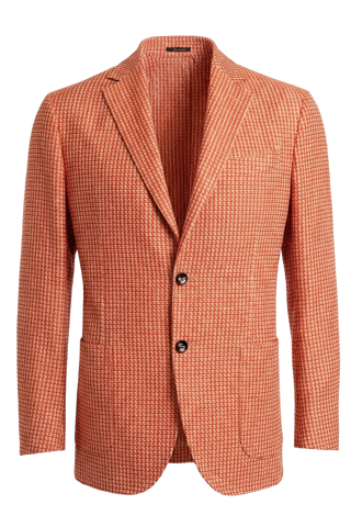 Orange checkered blazer with brown buttons