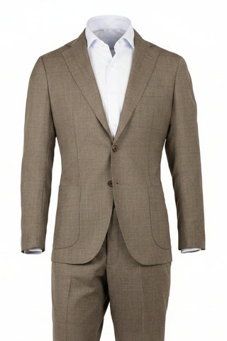 Brown suit with white shirt and brown shoes on a white background