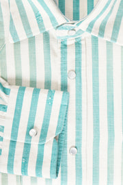 Sartorio Jumbo Pinstripe Denim Snap Button Cotton Overshirt