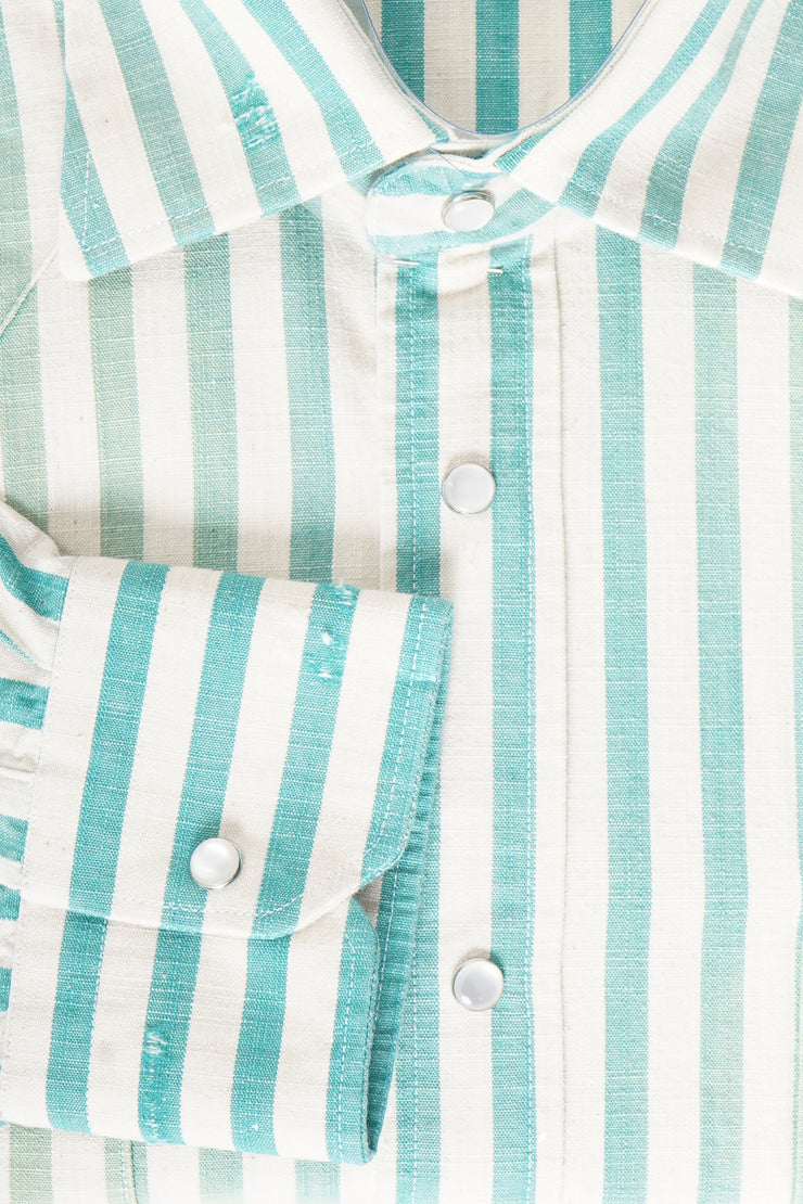 Sartorio Jumbo Pinstripe Denim Snap Button Cotton Overshirt