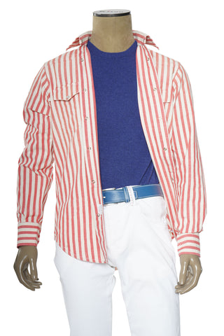 Sartorio Jumbo Pinstripe Denim Snap Button Cotton Overshirt