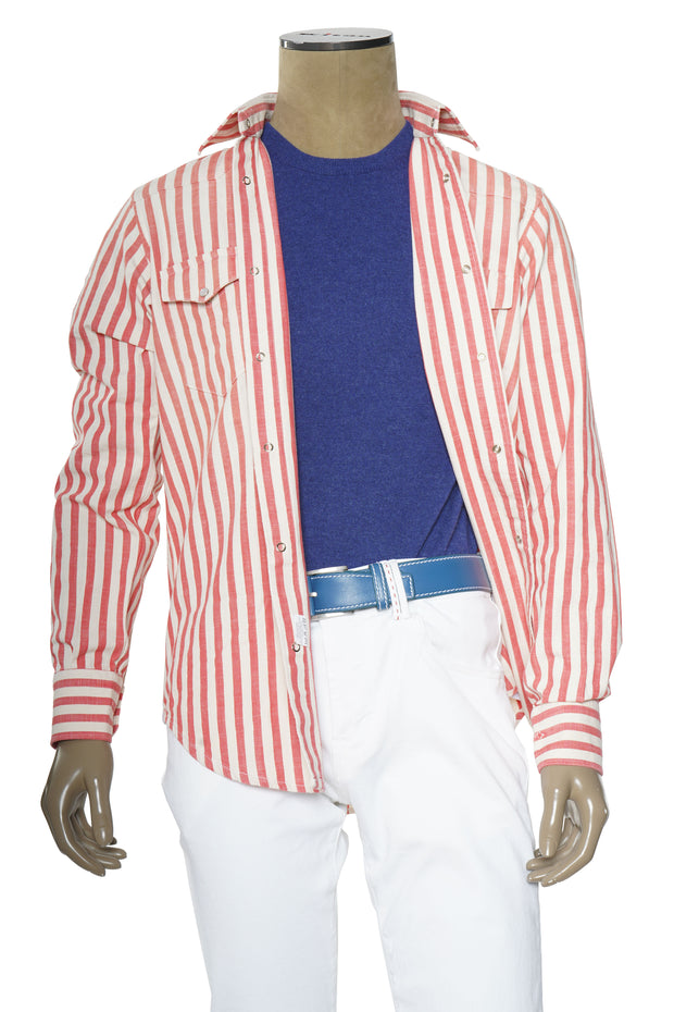 Sartorio Jumbo Pinstripe Denim Snap Button Cotton Overshirt