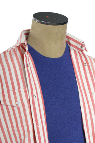 Sartorio Jumbo Pinstripe Denim Snap Button Cotton Overshirt