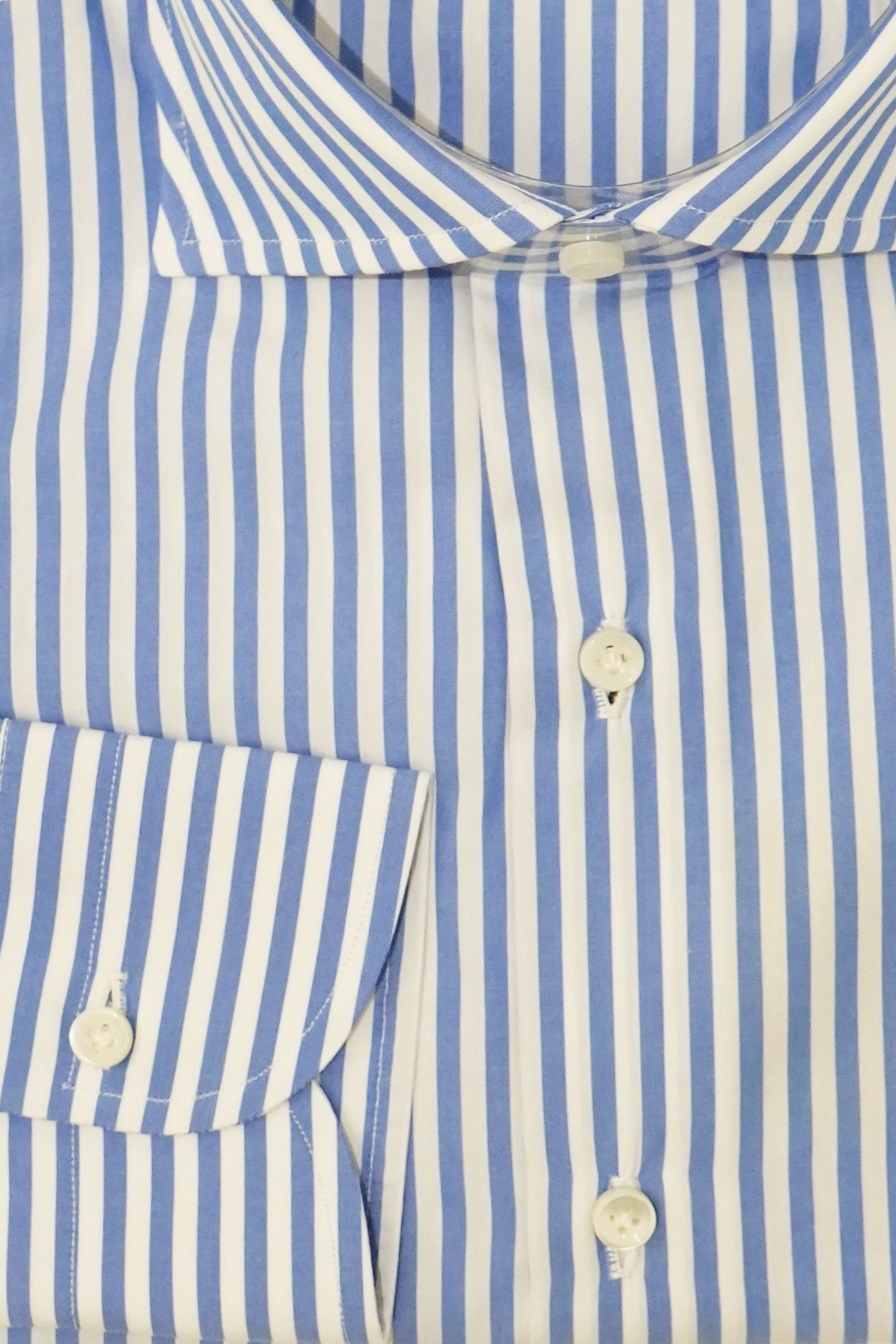 pinstripe dress shirt Comfort Stretch Non-Iron Stripe With Contrast Trim - Green Dagger collar Blue Wide Pinstripe Mayfair Shirt