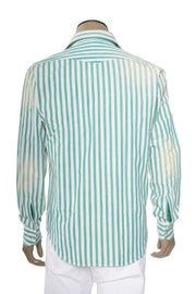 Sartorio Jumbo Pinstripe Denim Snap Button Cotton Overshirt